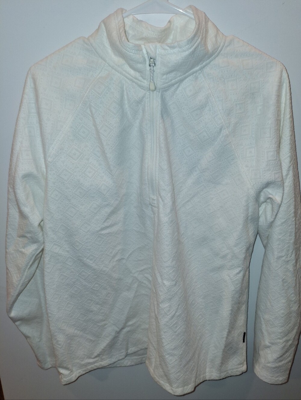 Eddie Bauer Cream/White Textured Quarter-Zip Pullover